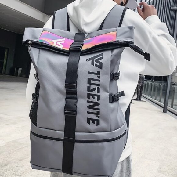 NEW! Large Storage Stylish Roll Top Backpack Gym Bag Travel Bag for Men or Women - Picture 3 of 11